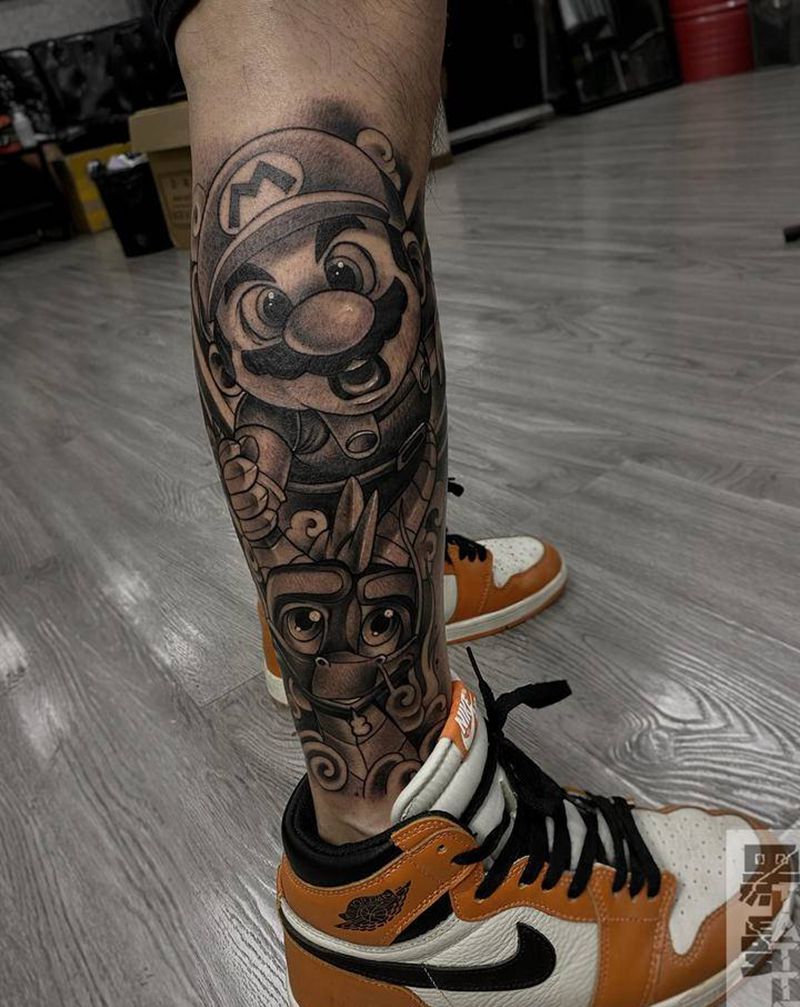 超级玛丽纹身图片_腿部纹身图案