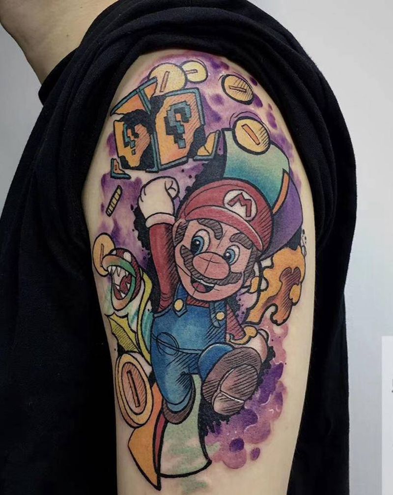 马里奥纹身图片_手臂纹身图案