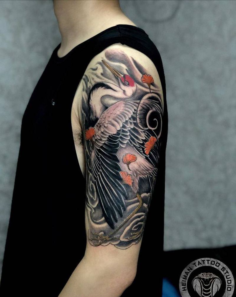 仙鹤纹身图片_手臂纹身图案