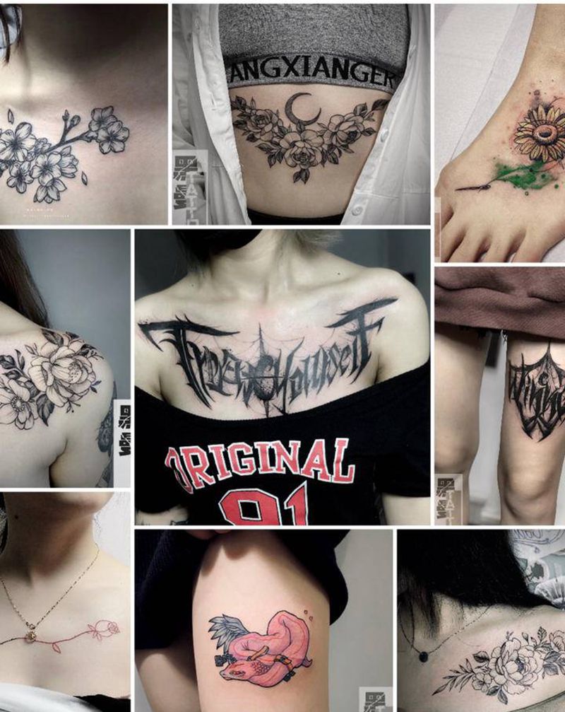 唯美细节纹身图片_胸部纹身图案