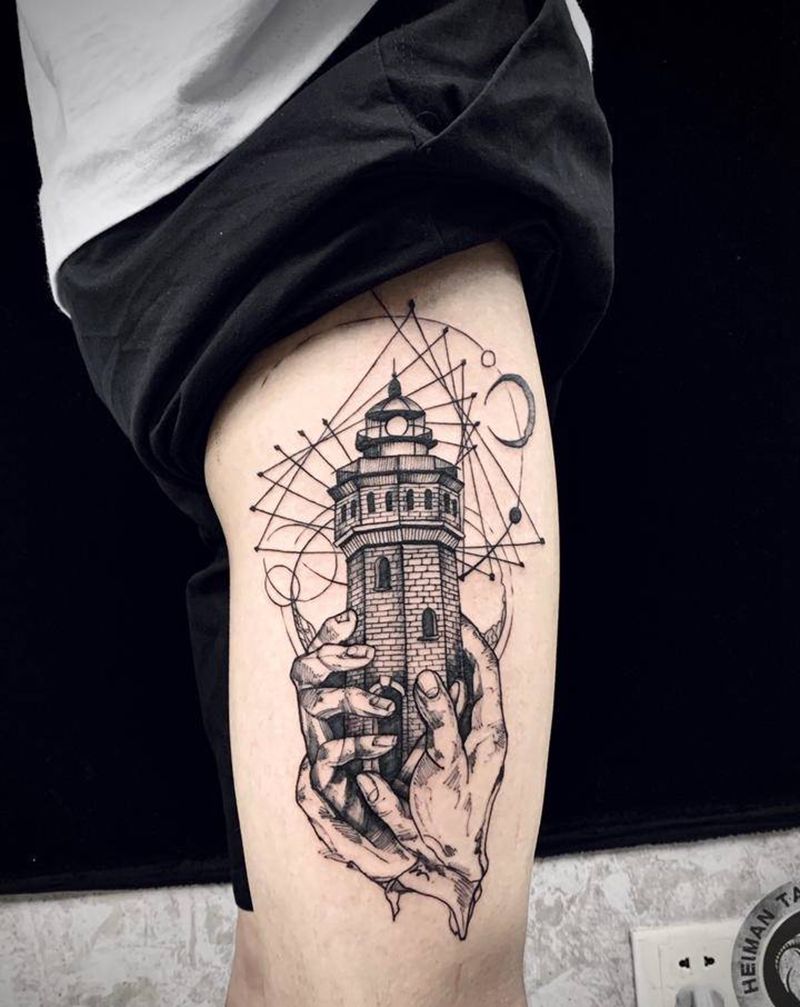 【守护】纹身图片_腿部纹身图案