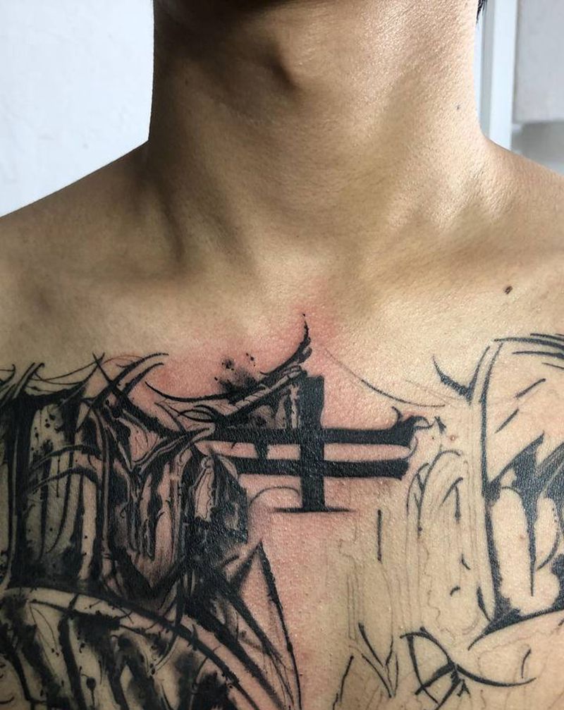 暗黑花体 (未完)纹身图片_胸部纹身图案