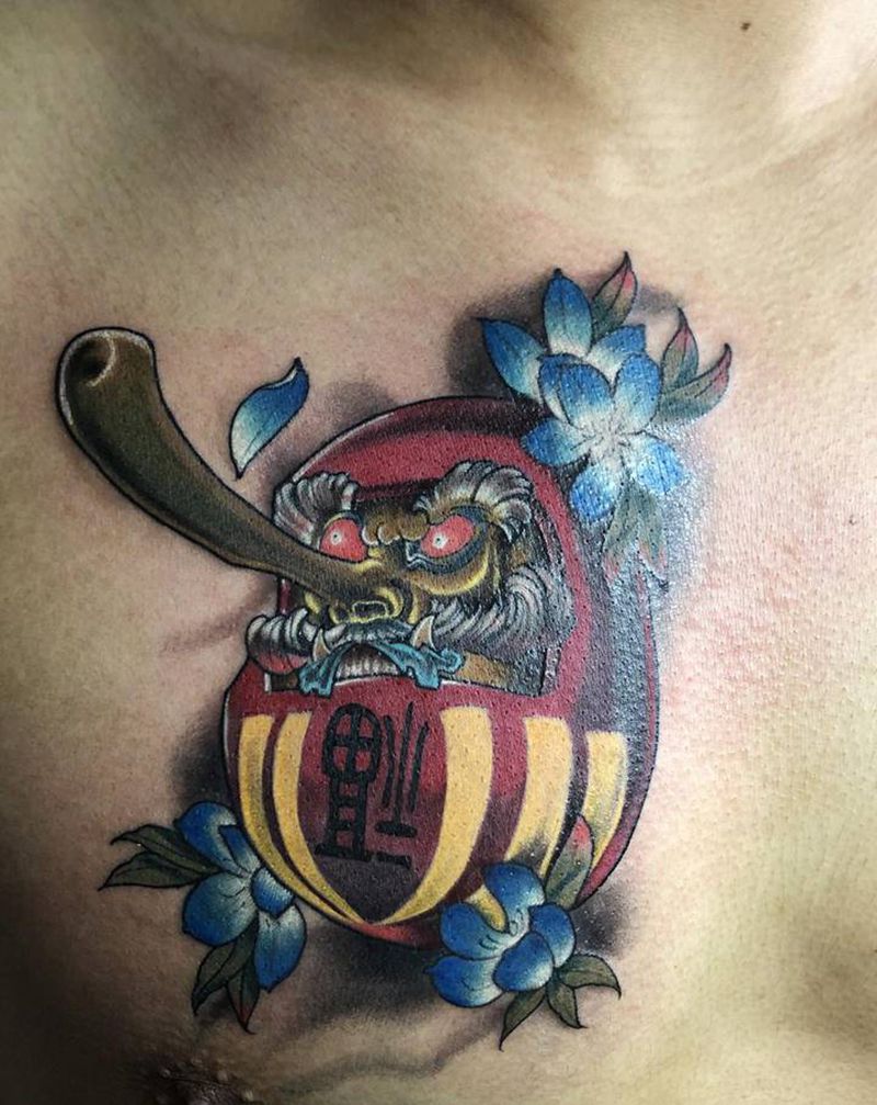 达摩纹身图片_胸部纹身图案