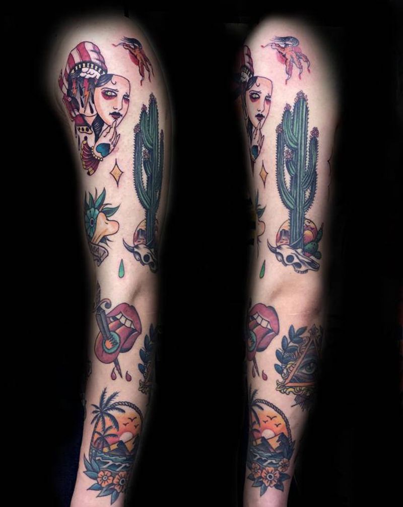 Old school花臂完成纹身图片_手臂纹身图案