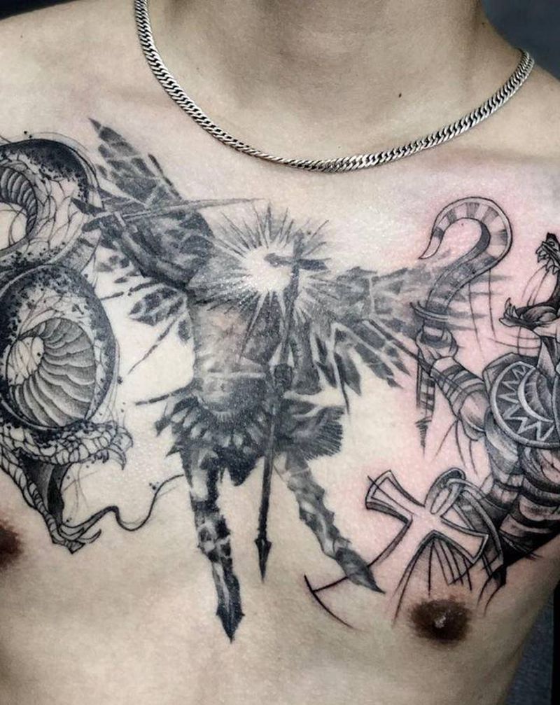 暗黑系纹身图片_胸部纹身图案