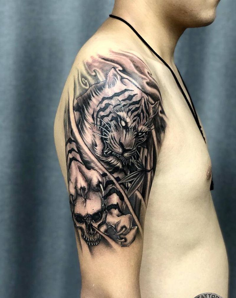 新传统虎纹身图片_手臂纹身图案