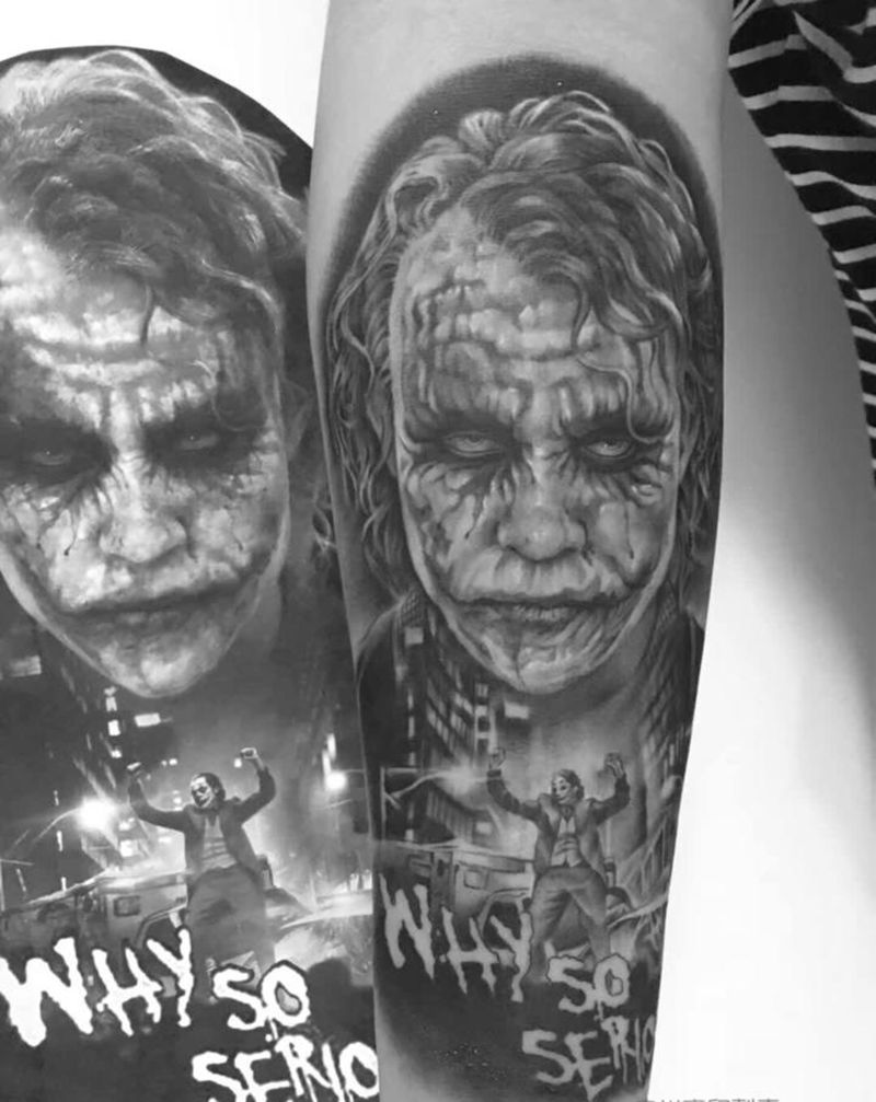 小丑joker纹身图片_手臂欧美写实小丑joker纹身图案
