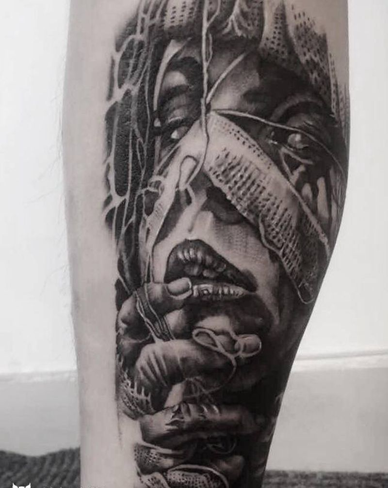 欧美写实一只纹身图片_腿部欧美写实纹身图案