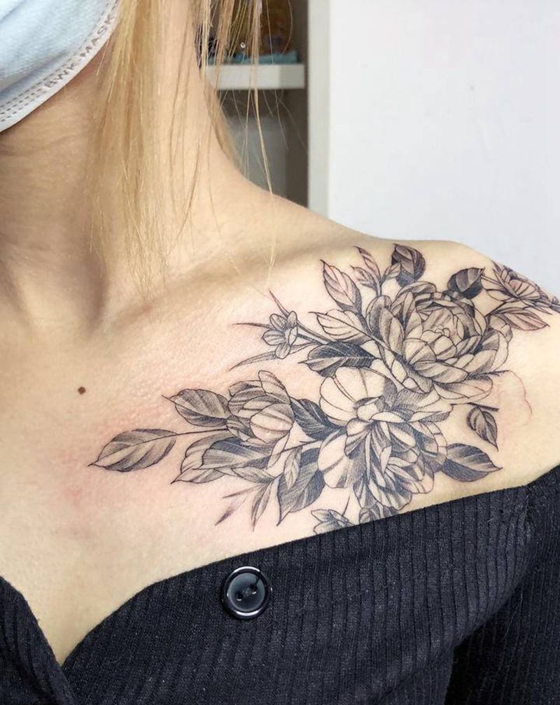 素花纹身图片_肩部纹身图案