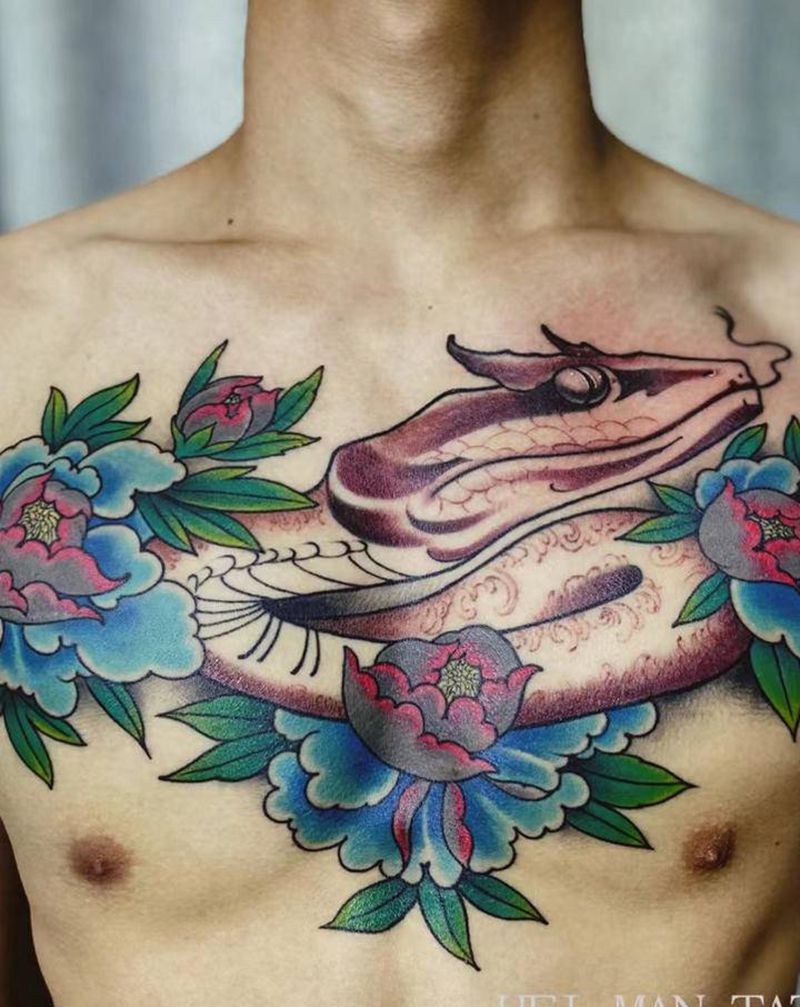 花胸纹身图片_胸部纹身图案