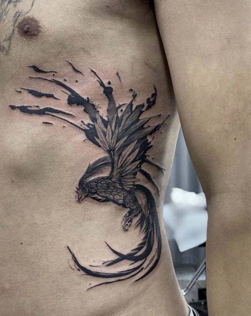 凤凰涅槃纹身图片_腰部纹身图案
