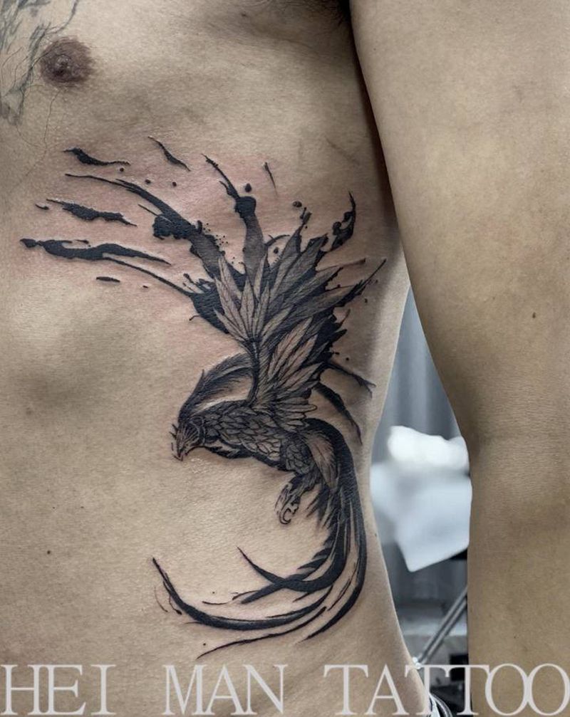凤凰涅槃纹身图片_腰部纹身图案