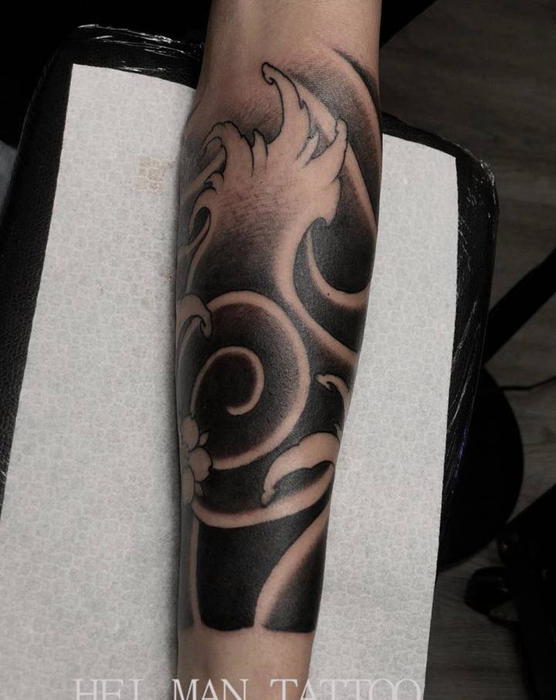 浪花纹身图片_手部纹身图案