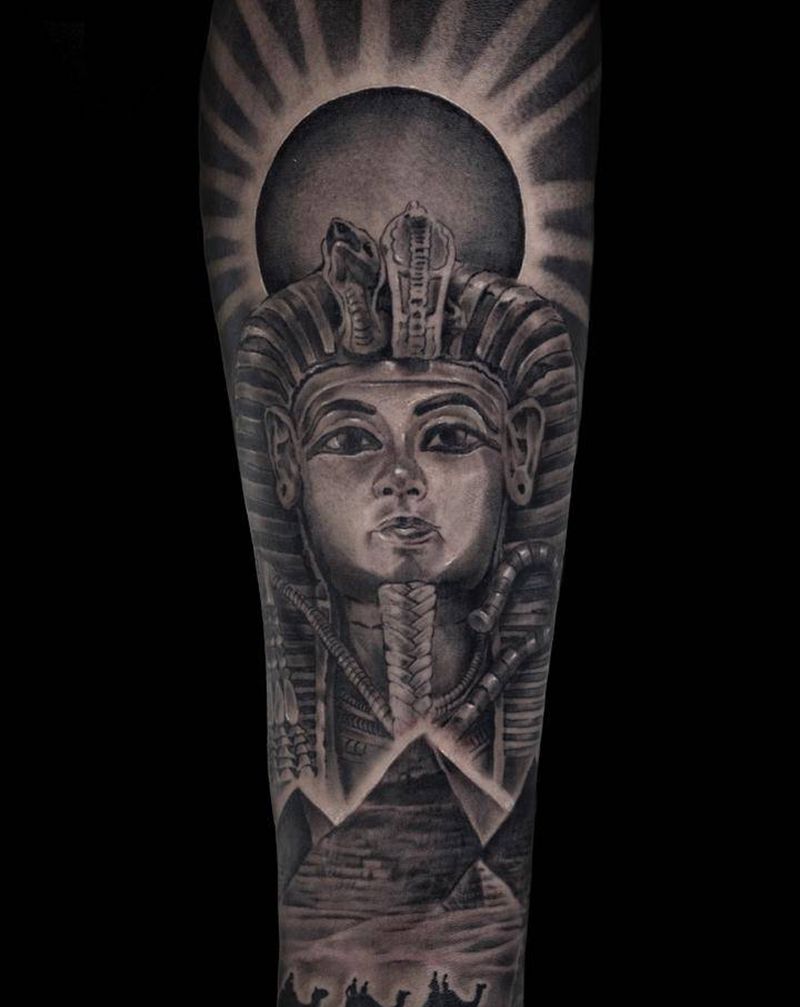 埃及法老纹身图片_手臂欧美写实法老埃及纹身图案