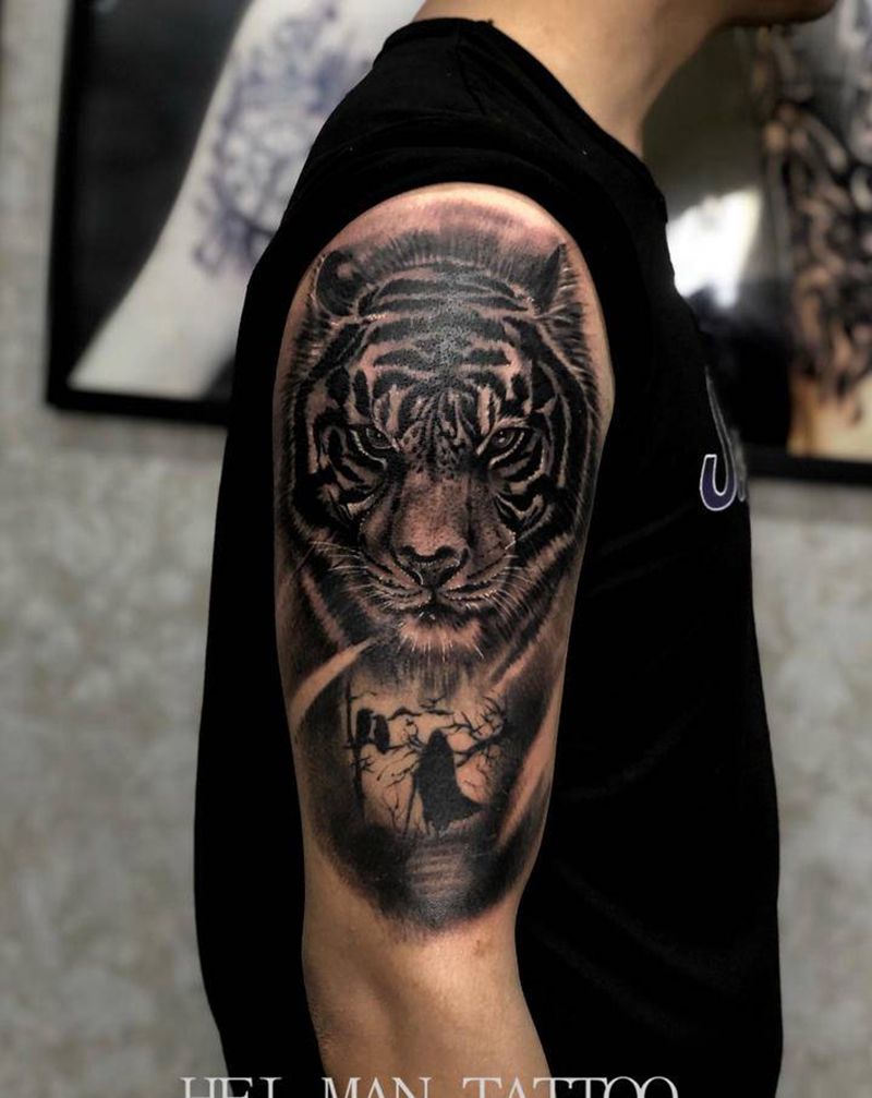 写实老虎纹身图片_手臂纹身图案