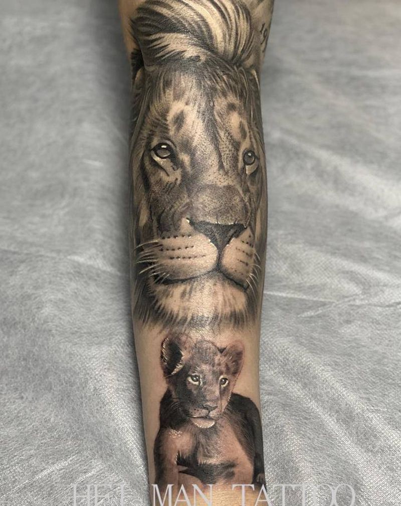写实狮子纹身图片_手臂纹身图案