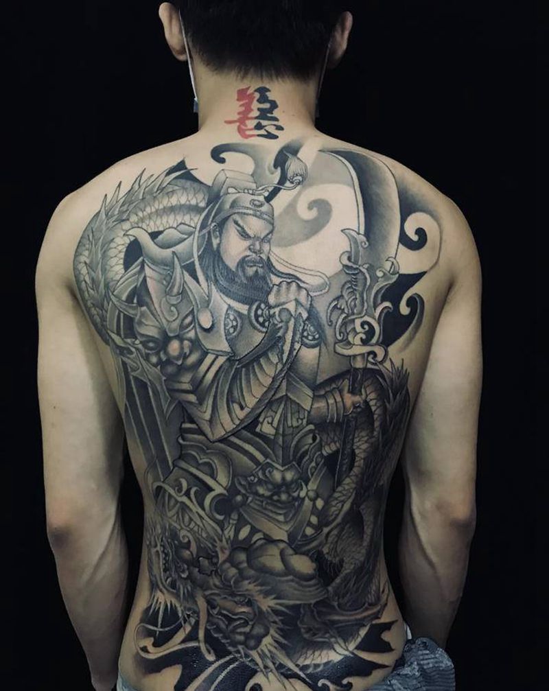 社会关二爷纹身图片_背部新传统关公纹身图案