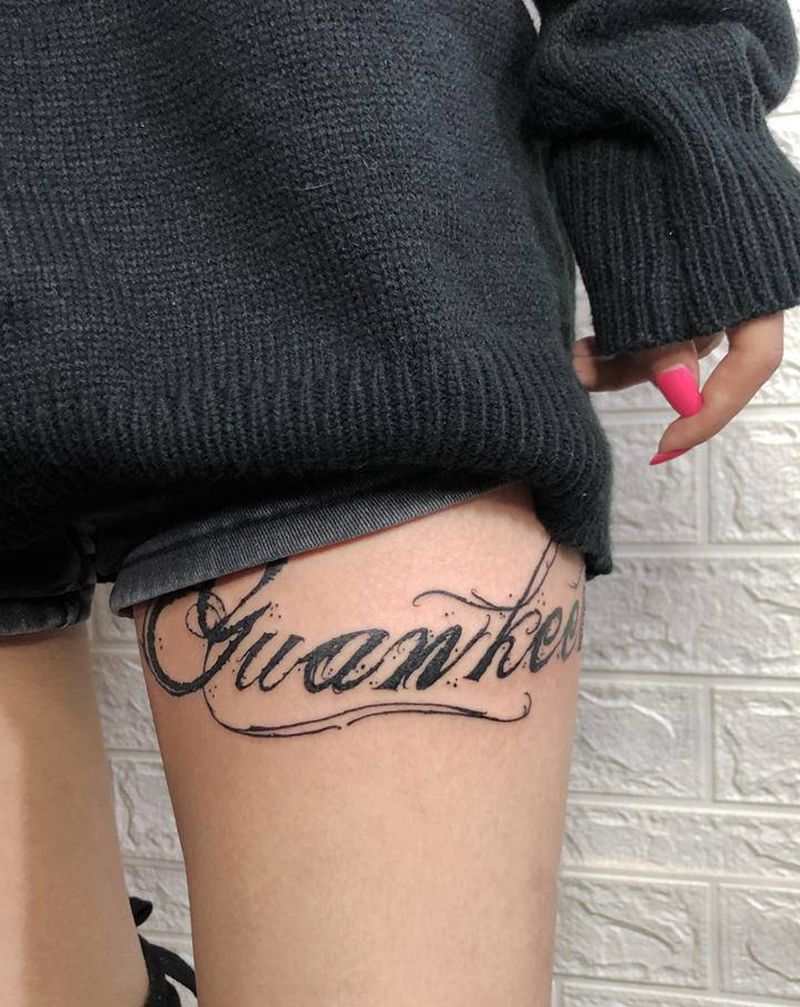 小英文纹身图片_腿部纹身图案