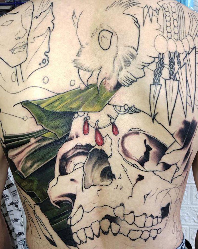 schoool纹身图片_背部New School纹身图案