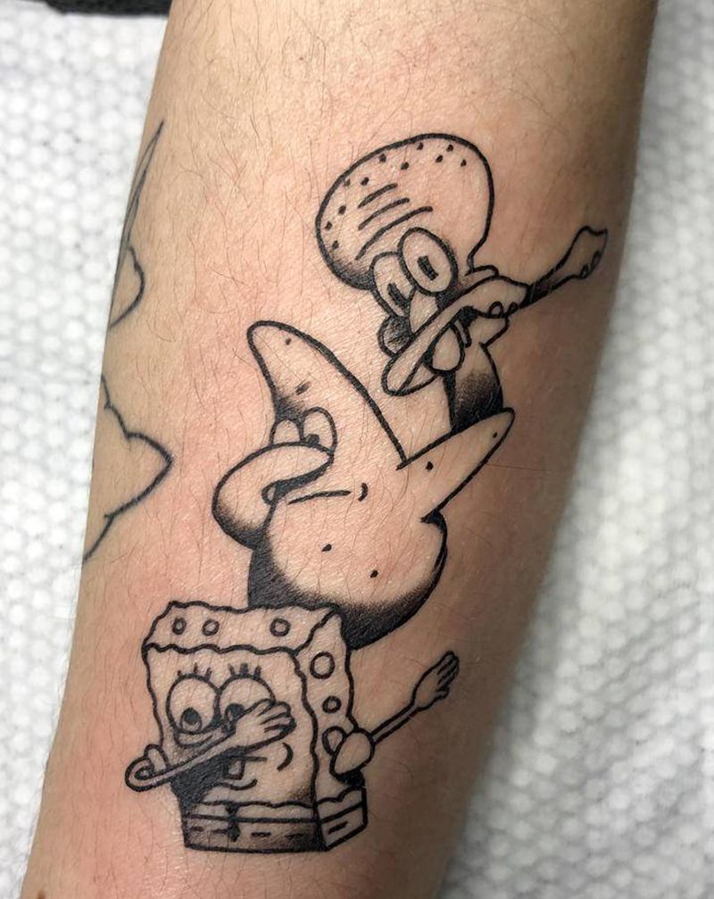 海绵宝宝 派大星  章鱼哥纹身图片_手臂纹身图案