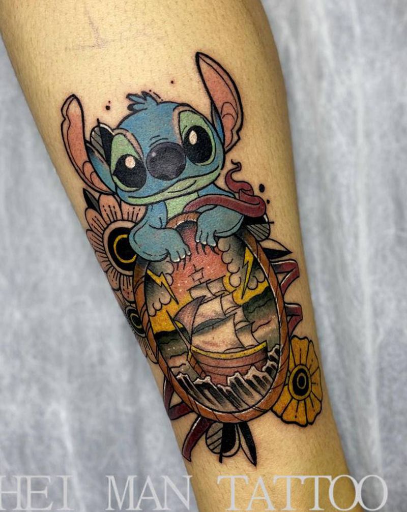 史迪仔纹身图片_腿部纹身图案