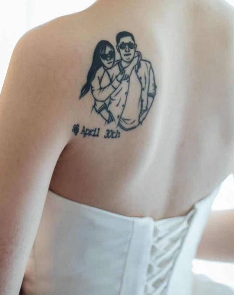 背部遮盖纹身图片_肩部老传统纹身图案