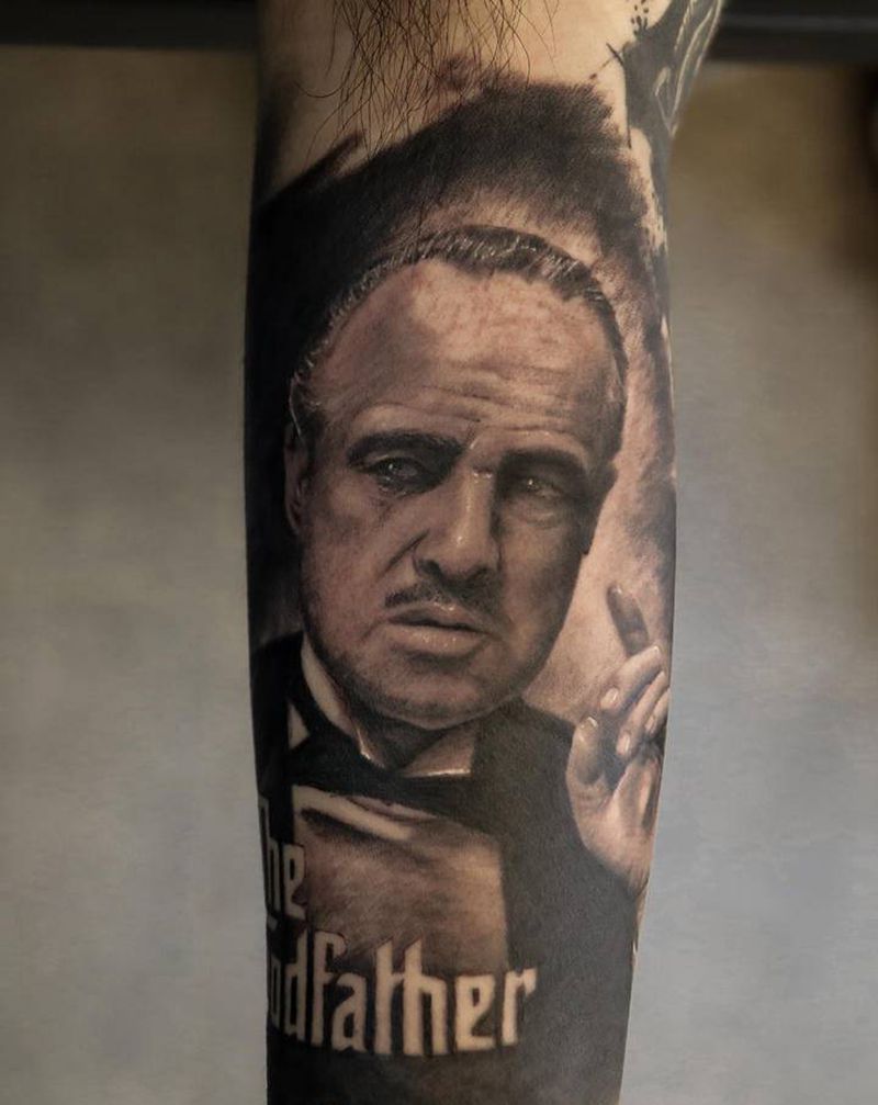教父纹身图片_手臂欧美写实教父电影纹身图案