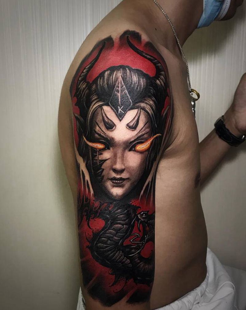 |暗黑 遮盖|纹身图片_手臂肩部欧美写实人物像暗黑蛇纹身图案