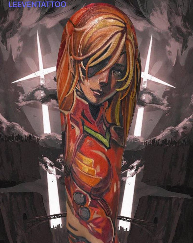 明日香纹身图片_手臂欧美写实明日香橙色纹身图案