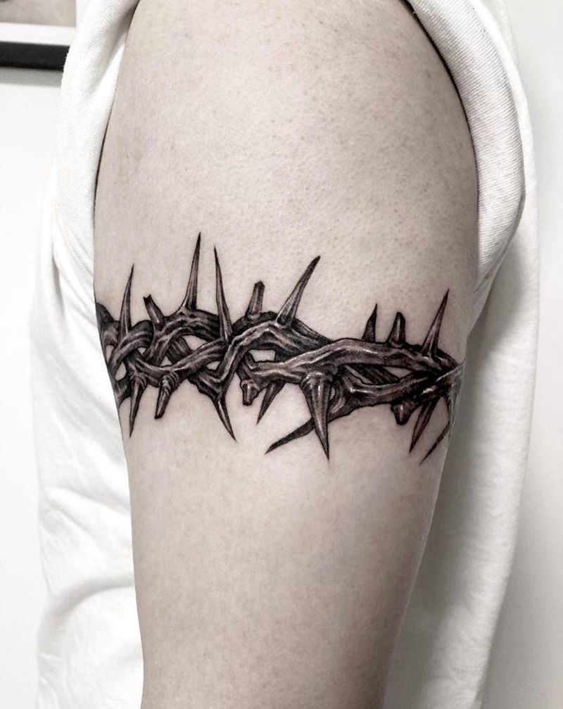 荆棘臂环纹身图片_手臂欧美写实荆棘臂环纹身图案