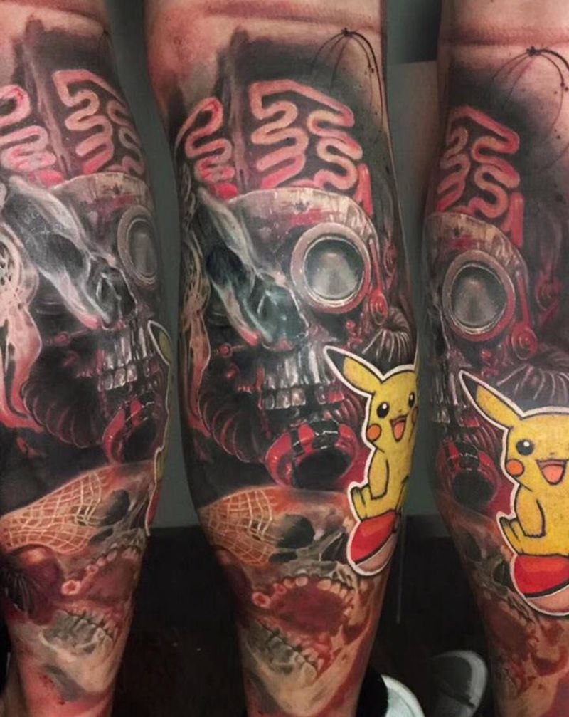 蒸汽皮卡丘纹身图片_欧美写实纹身图案