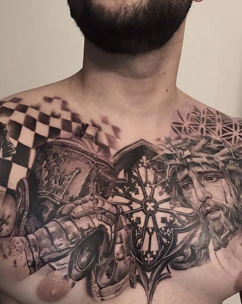 骑士&耶稣纹身图片_欧美写实纹身图案