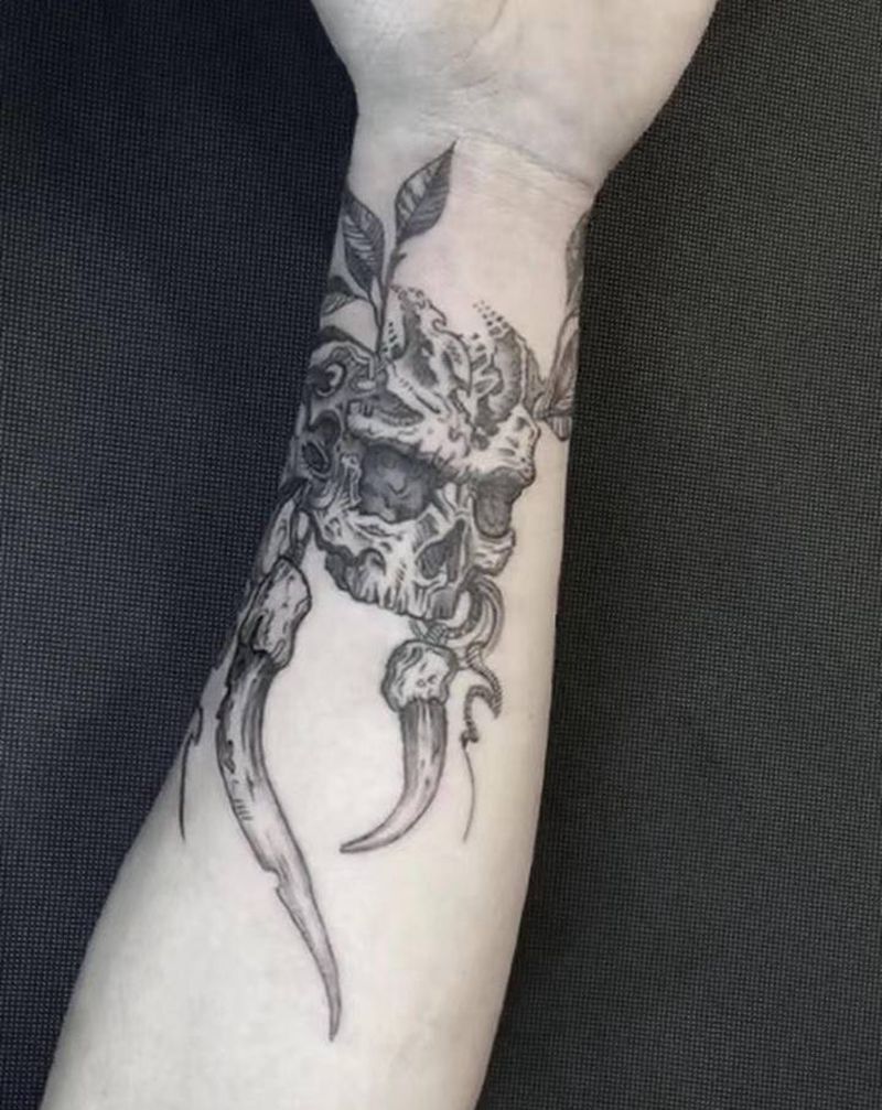 骷髅（恢复两年图）纹身图片_手臂欧美写实骷髅原创纹身图案