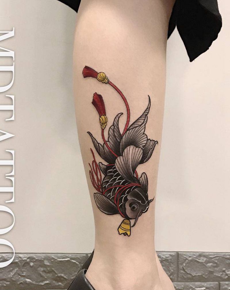 金鱼纹身图片_腿部脚部新传统老传统鲤鱼纹身图案