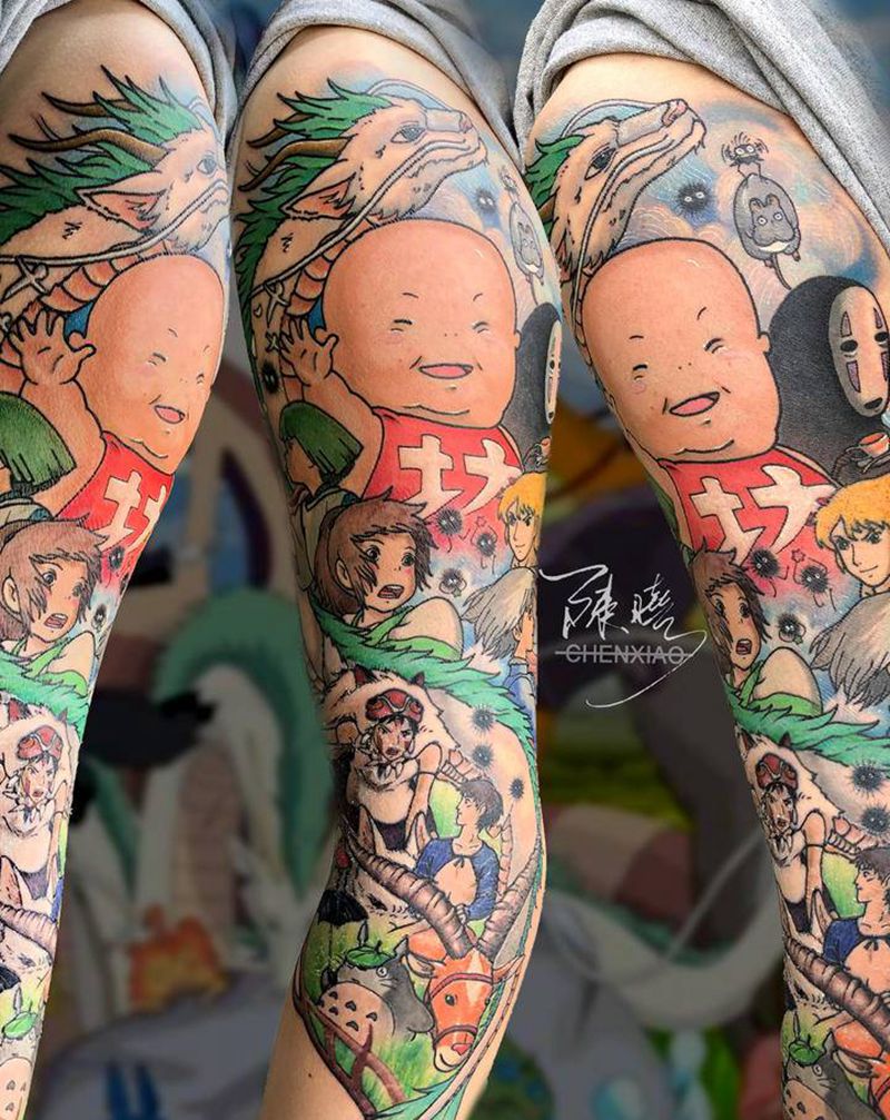 宫崎骏动画人物合集纹身图片_手部手臂千与千寻原创宫崎骏纹身图案