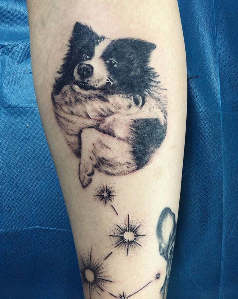 纪念纹身图片_腿部点刺纹身图案