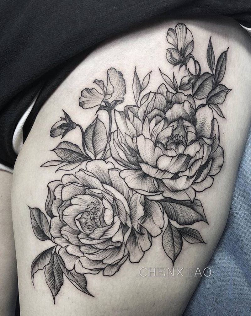 素花纹身图片_腿部纹身图案