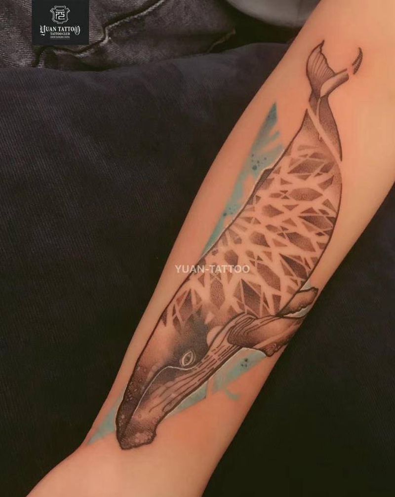 鲸鱼/覆盖纹身图片_手臂手部点刺水彩动物鲸鱼纹身图案
