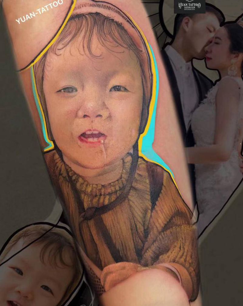 我的宝贝女儿纹身图片_手臂手部水彩亲情纹身图案