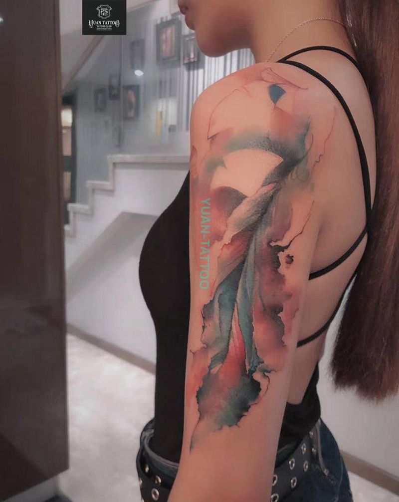 像风又像雨纹身图片_手臂水彩水墨纹身图案