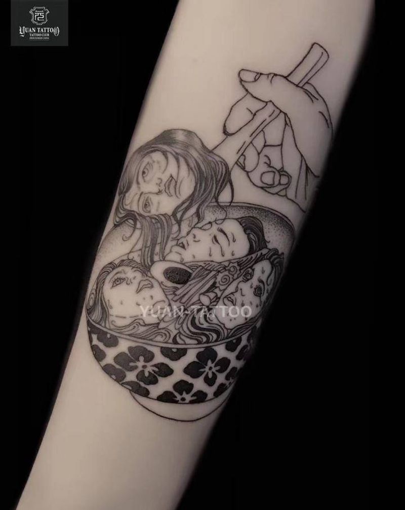 暗黑料理纹身图片_手臂暗黑日式传统纹身图案