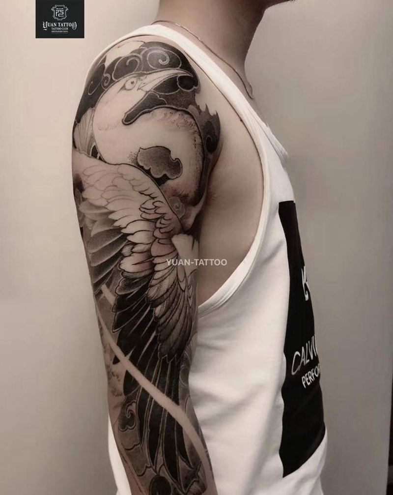 鹤/浪臂纹身图片_手臂浪花动物纹身图案