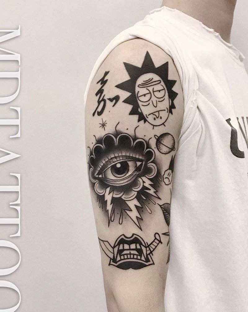 黑灰old school纹身图片_手臂手部Old School纹身图案