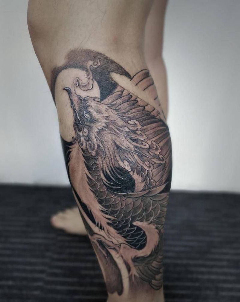 传统 凤凰纹身图片_腿部新传统纹身图案