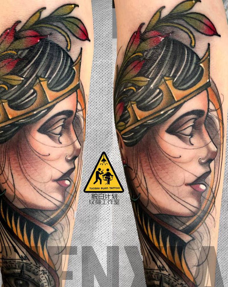 女头纹身图片_手部New School纹身图案