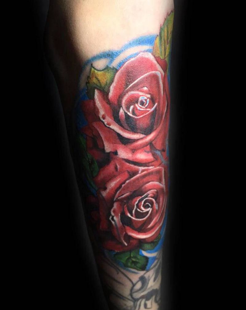 彩 写实 玫瑰 遮盖连接纹身图片_手臂欧美写实纹身图案