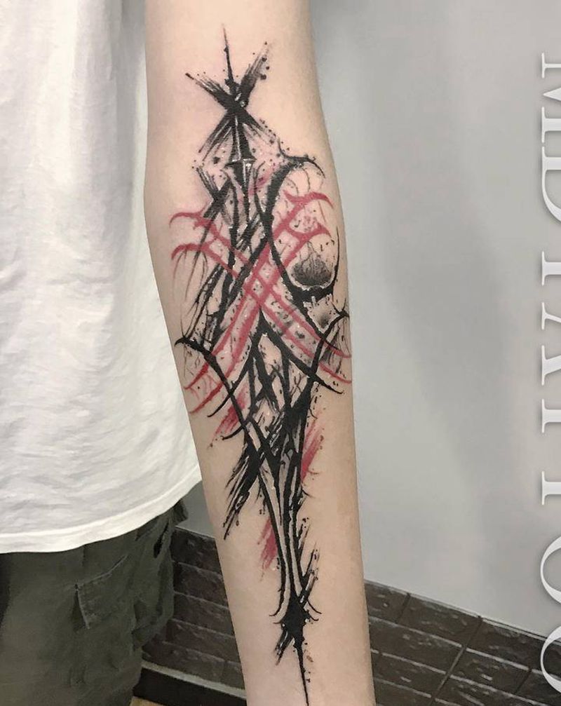 花体字纹身图片_手部手臂花体字水墨奇卡诺花字体纹身图案