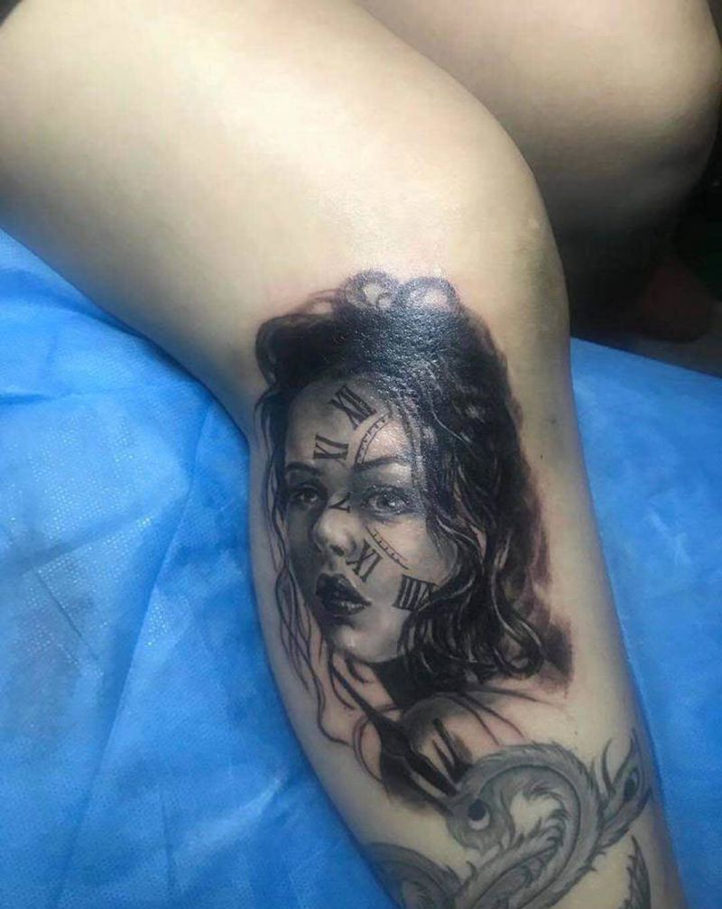 肖像纹身纹身图片_腿部纹身图案