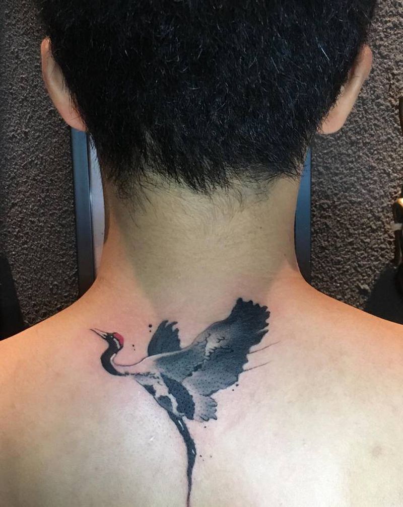 鹤纹身图片_水墨纹身图案