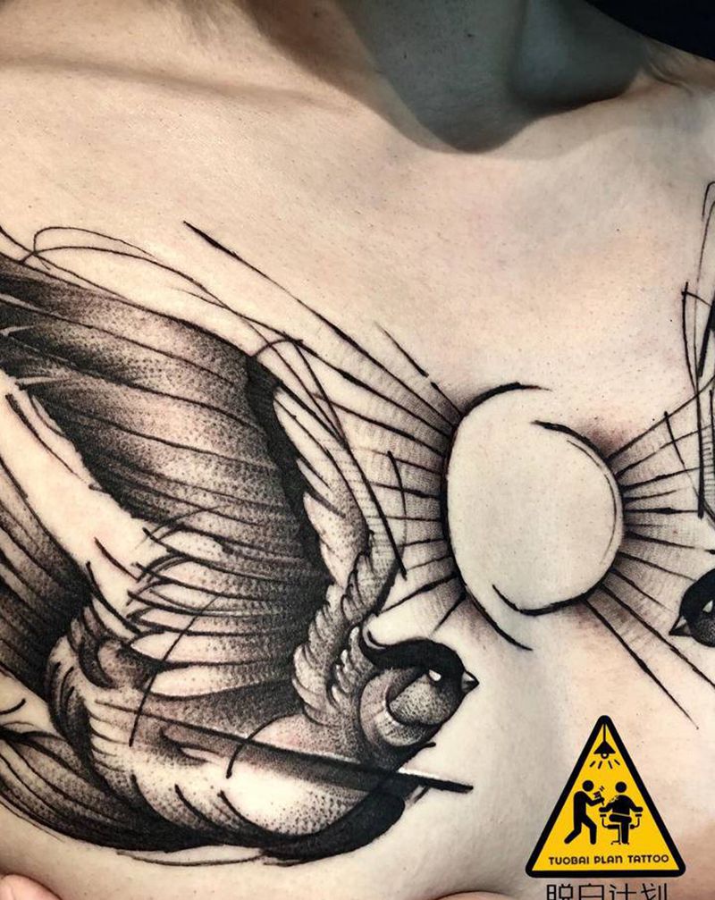 燕子纹身图片_胸部纹身图案
